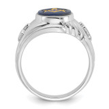 14k White Gold Men's Polished and Textured with Imitation Blue Spinel Masonic Ring