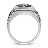 14k White Gold Men's Polished Antiqued and Textured with Black Enamel and AA Quality Diamonds Masonic Ring - Y4-862BEE9A-1123