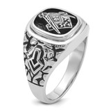 14k White Gold Men's Polished Antiqued and Textured with Black Enamel and AA Quality Diamonds Masonic Ring - Y4-862BEE9A-1123