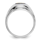 14k White Gold Men's Polished, Antiqued and Grooved with Imitation Blue Spinel Masonic Ring - Y4-0FDDAA36-9509