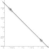 14K White Gold Mirror Beads 3-Station 9 inch Anklet Plus 1 inch Heart Dangle Extender