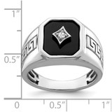 14k White Gold Onyx and Diamond Greek Key Design Mens Ring