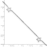 14K White Gold Open Star 3-Station 9 inch Anklet Plus 1 inch Heart Dangle Extender