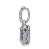14k White Gold Oval .94 Tanzanite and Diamond Rectangle Pendant