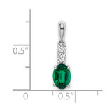 14k White Gold Oval Created Emerald and Diamond Pendant - PM-49447B0A-7637