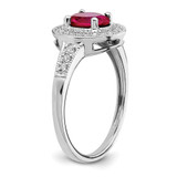 14k White Gold Oval Created Ruby and Diamond Halo Ring