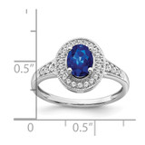 14k White Gold Oval Created Sapphire and Diamond Halo Ring