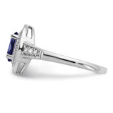 14k White Gold Oval Created Sapphire and Diamond Halo Ring