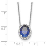 14k White Gold Oval Created Sapphire/Diamond 18in. Halo Necklace