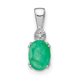 14k White Gold Oval Emerald and Diamond Pendant