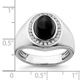 14k White Gold Oval Onyx and Diamond Mens Ring