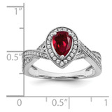 14k White Gold Pear Created Ruby and Diamond Halo Ring