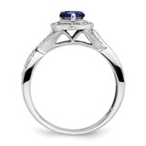 14k White Gold Pear Created Sapphire and Diamond Halo Ring