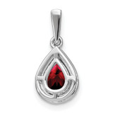14k White Gold Pear Garnet and Diamond Halo Pendant