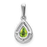 14k White Gold Pear Peridot and Diamond Halo Pendant
