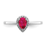 14k White Gold Pear Ruby and Diamond Halo Ring
