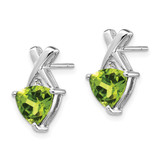 14k White Gold Peridot and White Topaz Trillion Post Earrings