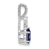 14K White Gold Polish Diamond and Lab Created Sapphire Twisted Chain Slide