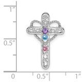 14k White Gold Polish Filigree 3-Stone Mothers Cross Pendant Mounting