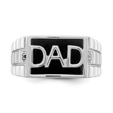 14k White Gold Polished & Satin Onyx & Diamond DAD Mens Ring