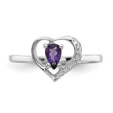 14k White Gold Polished .01ct. Diamond & 5x3 Pear Gemstone Heart Ring Mount