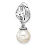 14K White Gold Polished 1/10 carat Diamond and White Freshwater Cultured Pearl Chain Slide - PM-2D3D6B9A-5876