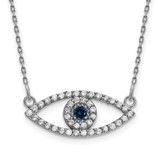 14k White Gold Polished 1/6 carat Diamond and Sapphire Small Evil Eye 18 inch Necklace