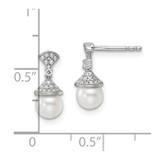 14K White Gold Polished 1/8 carat Diamond and White Freshwater Cultured Pearl Drop Post Earrings