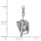 14K White Gold Polished 3-D Glove/Bat/Baseball Pendant