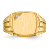 14k 12.0x11.5mm Grooved Sides Open Back AA Diamond Signet Ring