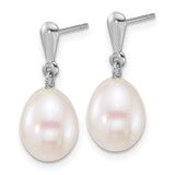 14k White Gold Polished 8-9mm Rice White Freshwater Cultured Pearl Dangle Post Earrings
