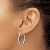 14k White Gold Polished and Satin D/C 2.00mm Hoop Earrings - TC-8C813A77-3909