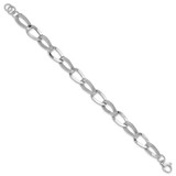 14k White Gold Polished and Textured 11mm Fancy Link 8 inch Bracelet