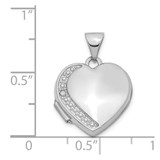 14K White Gold Polished and Textured Diamond 16mm Heart Locket