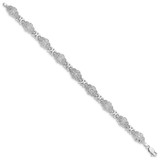 14K White Gold Polished and Textured Fancy Floral Link 7.5 inch Bracelet
