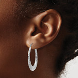 14k White Gold Polished and Textured Oval Hoop Earrings - TH-BC178247-9084