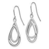 14K White Gold Polished and Textured Teardrop Shepherd Hook Earrings