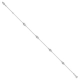 14k White Gold Polished Cable Chain and Diamond-cut Rice Puff Beads 4-Station 9 inch Anklet Plus 1 inch Extender