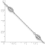 14k White Gold Polished Cable Chain and Diamond-cut Rice Puff Beads 4-Station 9 inch Anklet Plus 1 inch Extender