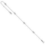 14k White Gold Polished Cable Chain and Diamond-cut Rice Puff Beads 4-Station 9 inch Anklet Plus 1 inch Extender