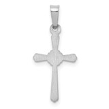 14k White Gold Polished Center Flower Cross Pendant