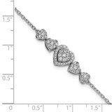 14K White Gold Polished Complete 5/8 carat Diamond Hearts 7 inch Bracelet with 1 inch Extender