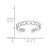 14k White Gold Polished Cut Out Hearts Toe Ring