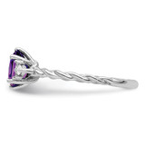 14K White Gold Polished Diamond and Amethyst Twisted Ring
