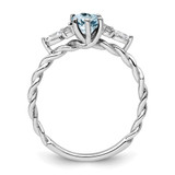 14K White Gold Polished Diamond and Aquamarine Twisted Ring