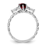 14K White Gold Polished Diamond and Garnet Twisted Ring