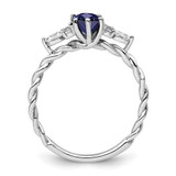 14K White Gold Polished Diamond and Lab Created Sapphire Twisted Ring