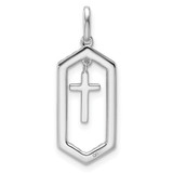 14K White Gold Polished Diamond Framed Dangle Cross Pendant