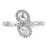 14K White Gold Polished Diamond Pear Bypass Ring