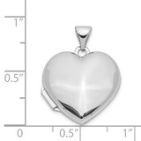 14k White Gold Polished Domed Plain 18mm Heart Locket